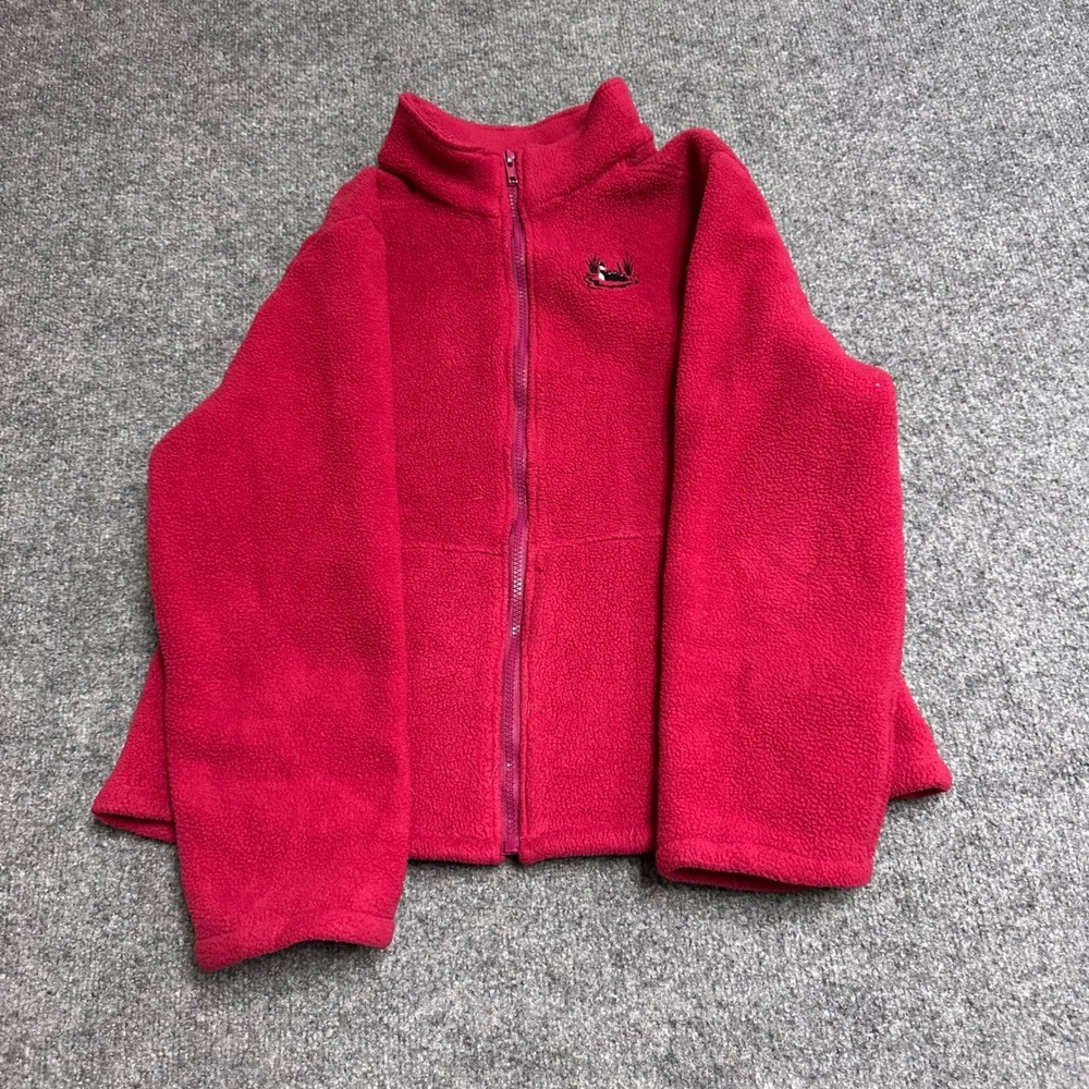 Lands' End Fleece Jacket Womens Size L Pink Full Zip Mock Neck Embroidered Logo